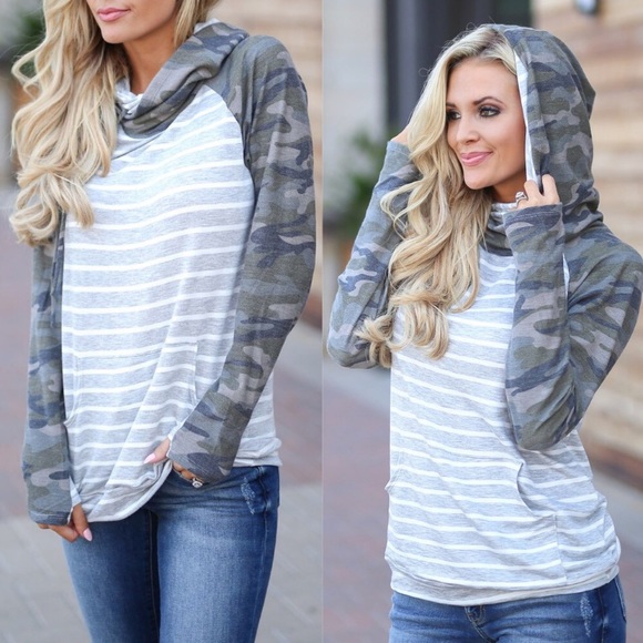 Last 1! Gorgeous Super Soft Camo &Striped Hoodie - Picture 2 of 3